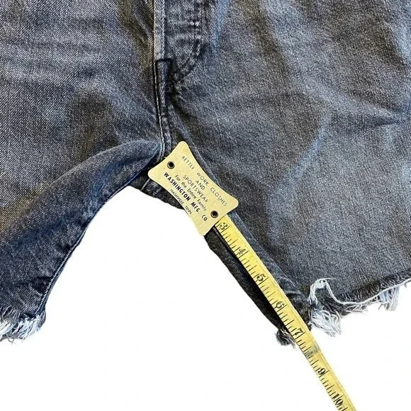 Levi's 501 Black Distressed Raw Hem Denim High Rise Jean Shorts Size 34 - Picture 10 of 10